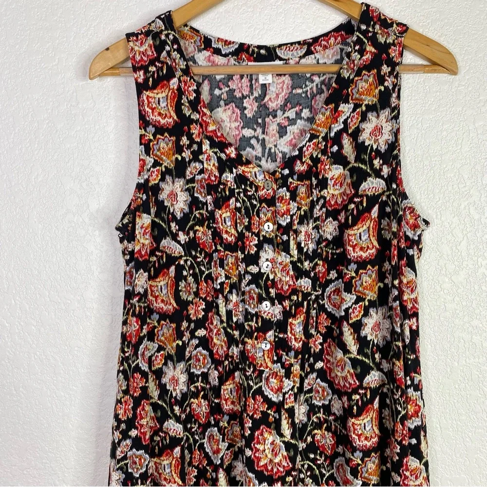 J. Jill Black & Multi Color Floral Print Pleated Sleeveless Dress